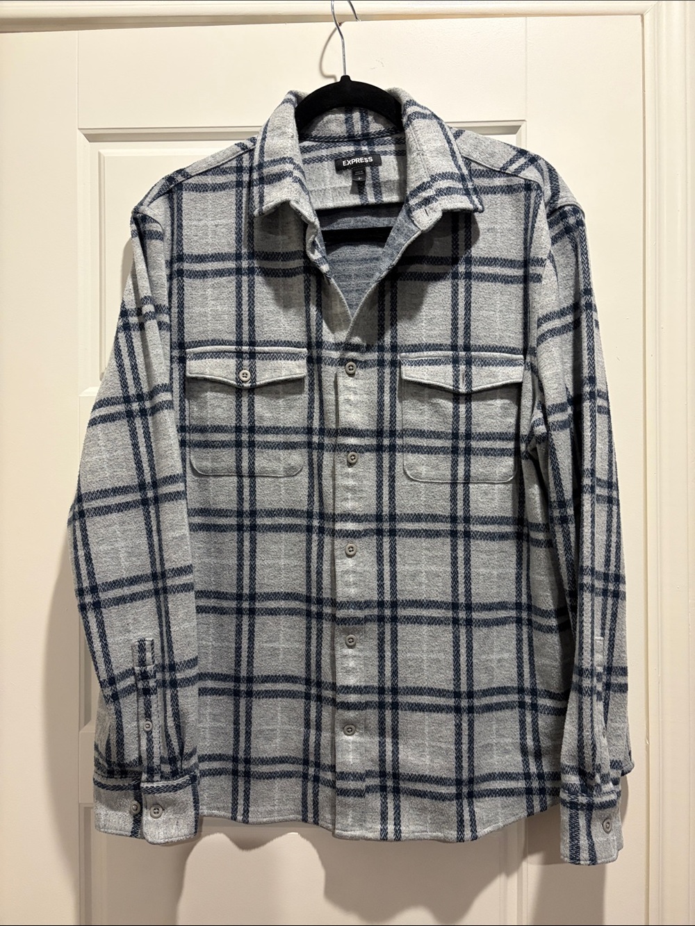 Express Gray & Navy Plaid Lightweight Shirt Jacket